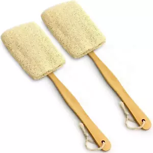 2 Pack Natural Exfoliating Loofah Luffa Loofa Bath Brush on a Stick, Shower Spon - Picture 1 of 12