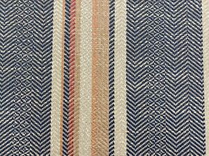 Indus Ink BLUE/ORANGE Boho Aztec Stripe Cotton/Linen  Curtain/Upholstery Fabric 