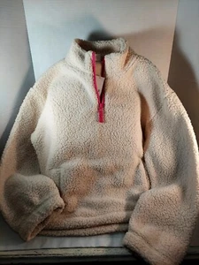 GAP Kids Fleece 1/4 Zip Pullover Cream with Pink Zipper Front Pocket - NWT - Picture 1 of 8