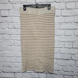 Melierter Pullover Bleistiftrock haferflockenbraun gestreift Größe XL Midi weich 30" lang - Bild 1 von 7