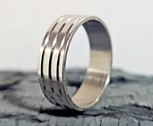 Handmade Minimalist Silver Stainless Steel Triple Line Band Ring - Picture 1 of 4