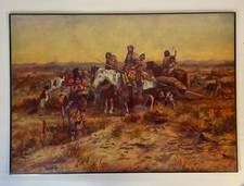 C M Russell “Heading The Right Way” Print Paper Repro In Plastic/Cardboard Frame