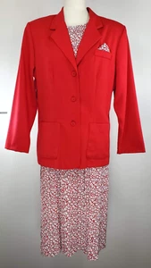 Vintage Breli Originals Red Floral Dress & Red Jacket Set w/ Belt - Size 16 - Picture 1 of 22