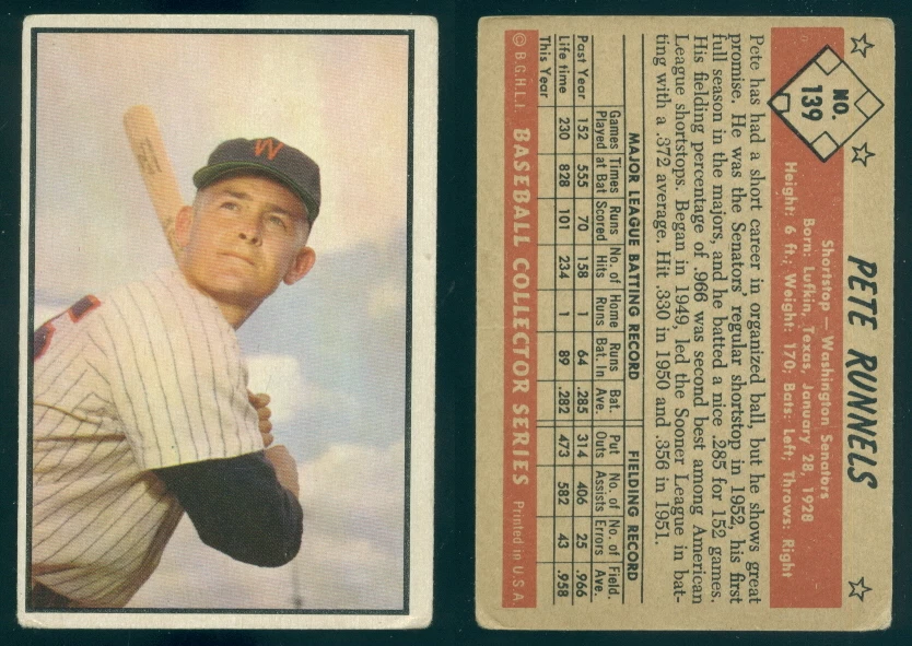 (41938) 1953 Bowman Color 139 Pete Runnels Senators-VG+ - Image 1 of 1