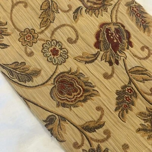 Custom Floral Paisley Chenille Jacquard Gold Red Lined Table Runner, 70" x 10" - Picture 1 of 4