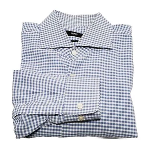 Camisa de vestir para hombre Hugo Boss azul patrón a cuadros 17-34/35" ajuste nítido - Imagen 1 de 4