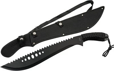 SZCO 21” Cord-Wrapped Handle Black Finished Curved Sawback Machete with Sheath