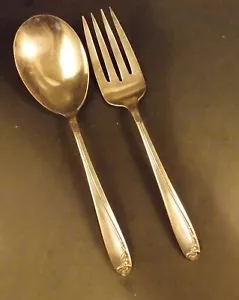 \Rogers Mfg silverplate Tupperware Rose Serving Casserole Spoon & Meat Fork Wm - Picture 1 of 2