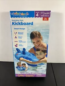 SwimSchool Inflatable Blue Dino Pool Float, Kids Swimming Kickboard, Toy Age 5+ - Picture 1 of 4
