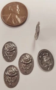 12 VINTAGE STEEL ROSE FLOWER CAMEO 14x10mm. SILVER METAL STAMPING FINDINGS N13 - Picture 1 of 2