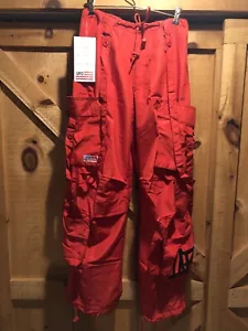 Vintage 90s UFO Spell Out Parachute Cargo Pants Rave NWT Red Sz XS 89910 - Picture 1 of 8