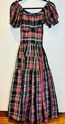 ВИНТАЖНЫЙ КРЕСТЬЯНСКИЙ ТОП 40-Х МЕКСИКАНСКОЕ ВДОХНОВЕНИЕ. КЛЕТКУ ТАФТА ЯРУСНАЯ ЮБКА МАКСИ ПЛАТЬЕ * XXS/XS - Изображение 1 из 4