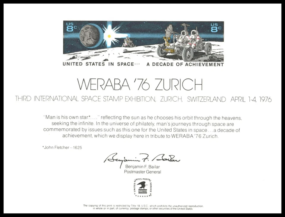 1976 WERABA Souvenir Card SC45 PS-19 Zurich Switzerland - Space Achievement - Image 1 of 1