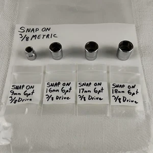 Snap-on Tools 3/8 Drive Metric 6-Point Shallow Chrome Sockets 9-16-17-18mm - Picture 1 of 5