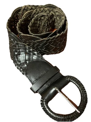 Silpada Black Woven Leather 2 3/4" Wide Belt 38 1/2" Long Size M Made in India - Image 1 of 4