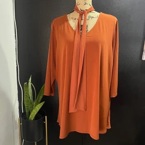 Susan Graver 1X 2XL Kupfer Tunika Oberteil mit Schal zum Binden Langarm - Bild 1 von 8