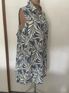 TAHARI Leinenkleid Petrol/Weiss Blätter Gr. 52/54 - Bild 1 von 6