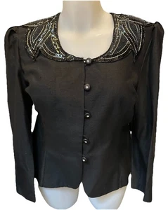Blusa negra para mujer Karen Miller New York Top lentejuelas decoración talla 18” - Imagen 1 de 6