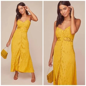 ASTR the Label S Dream Catcher Slip Dress Gold Yellow Lace Button Front REVOLVE - Picture 1 of 12
