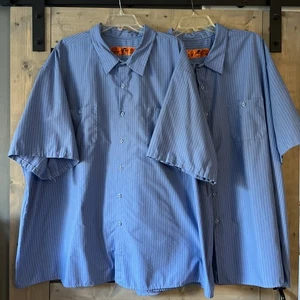 Red Kap Industrial Work Shirt Petrol Blue Navy Stripes 6X Lot Of 2 - Picture 1 of 11