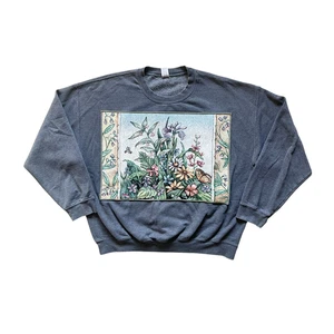 Upcycling Blumen Gobelin Sweatshirt XL Mehrfarbig Cottagecore Garten Skurril - Bild 1 von 6