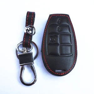For Dodge Jeep Chrysler Genuine Leather Remote Smart Key Fob Chain Holder Cover - Picture 1 of 4
