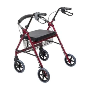 DMI Heavy-Duty Steel Bariatric Rollator with Handbrakes Extra-Wide Burgundy - Picture 1 of 7