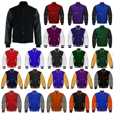 Varsity Letterman Wool & Real Cowhide Leather Sleeves High Quality Bomber Jacket - Image 1 of 2