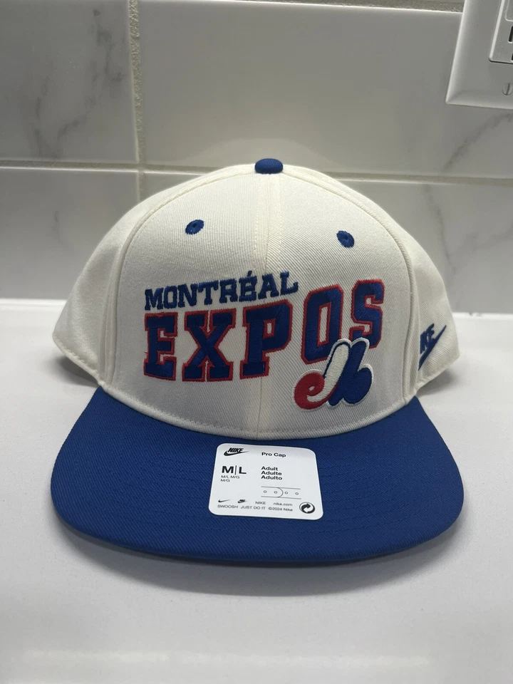 Montreal Expos Nike Pro 2-Tone Cream/Blue Throwback Retro Snapback Hat Cap M/L