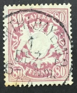 Bavaria 80pf mauve, coat of arms, 1900, SG129, Mi68y, Scott71a, YT71v1, Used - Picture 1 of 1