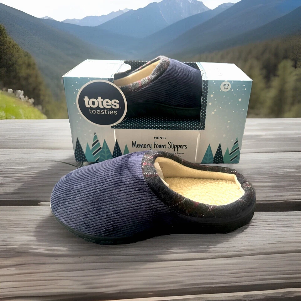 ISOTONER “TOTES TOASTIES” MEMORY FOAM SLIPPERS/HOUSE-SHOES BLUE MEDIUM SIZE 8-9 - Image 1 of 4