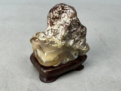 Y8619 OKIMONO Suiseki viewing stone wooden stand Japan antique decor interior - Image 1 of 4