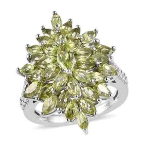 BEAUTIFUL! 3.35ctw Premium Peridot Cocktail Ring Platinum Plated Sterling Size 6 - Picture 1 of 6