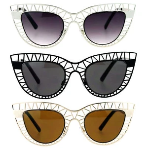 SA106 Trendy Unique Iron Lattice Metal Wire Cat Eye Womens Sunglasses - Picture 1 of 16