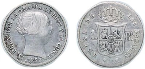 Spain 1852 1 Real Silver 900 VF - Picture 1 of 1