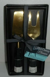 Pier 1 Cheese Knife Set MC Gold Head B&W Handle Resin Stainless Steel S/2 New  - Picture 1 of 5