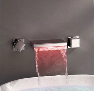 Montaje en pared LED 3 piezas mezclador de bañera grifo grifo cascada sin batería - Imagen 1 de 5