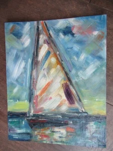 One Boat abstract oil painting 8x10 original Peter Alan Crowell - Picture 1 of 4