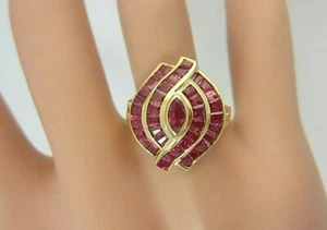 Vintage 18k Oro Amarillo 3.00 Quilate Baguette Rubí y Diamante Domo Anillo - Imagen 1 de 10