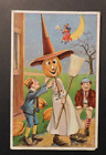 Carte postale photo Halloween enfants citrouille homme costume sorcière sur la lune comme neuf USA