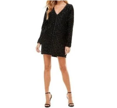 Черный выгорания бархата мини-платье с длинным рукавом женщин XS новый деньги город осени - Изображение 1 из 4