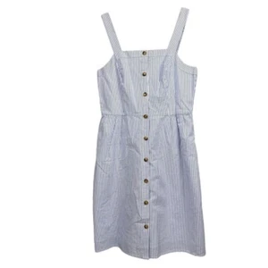 J.Crew Women's Size 4 Blue Striped Sleeveless Cotton Button Front Midi Dress - Picture 1 of 16