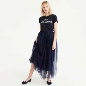 NWT J.Crew Tulle Ball Skirt in Navy Blue Pleated Ribbon Belt A-line 16 - Picture 1 of 5