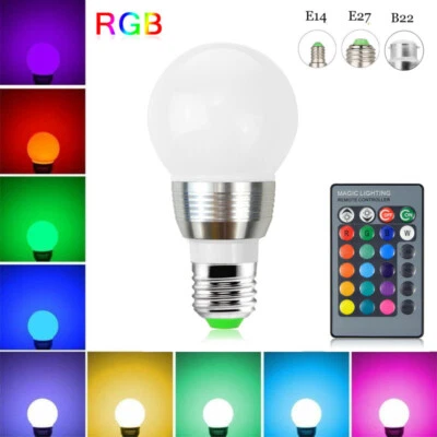 B22 E14 E27 RGB LED Light Bulb 3W 16 Colour Change Lamp Decor+ Remote Control - Image 1 of 4
