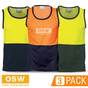 3 X UNISEX HI VIS TWO-TONE COMFORTABLE SOFT FEEL COTTON-BACKED WORK SINGLETS - Picture 1 of 4