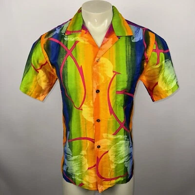 Pacific Sportswear Shirt Loop Collar Hawaiian Surf Rayon Vtg 60s Mod Mens Large - Image 1 of 4
