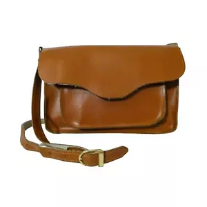 Vintage Tan Leather Satchel Shoulder Bag – Unisex Preppy 1960s 1970s Handbag - Picture 1 of 10