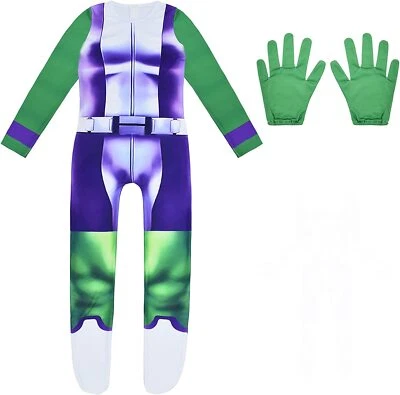 SUPER HERO  Kids Costume Jumpsuit with Green Gloves SIZE XL 14-16 - Image 1 of 2