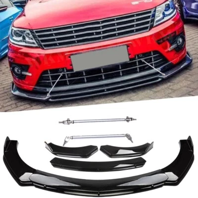 Gloss Black Front Bumper Lip Splitter Kits & Strut Rods For Volkswagen Passat CC - Image 1 of 4
