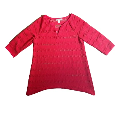 Женский пуловер Dana Buchman Top из красной сетки многослойная блузка с рукавом 3/4 - Изображение 1 из 4